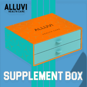 Alluvi Supplement Box with curated daily wellness and recovery supplements